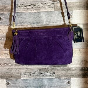 NWT! Laura Scott Purple Suede Leather Crossbody/Clutch